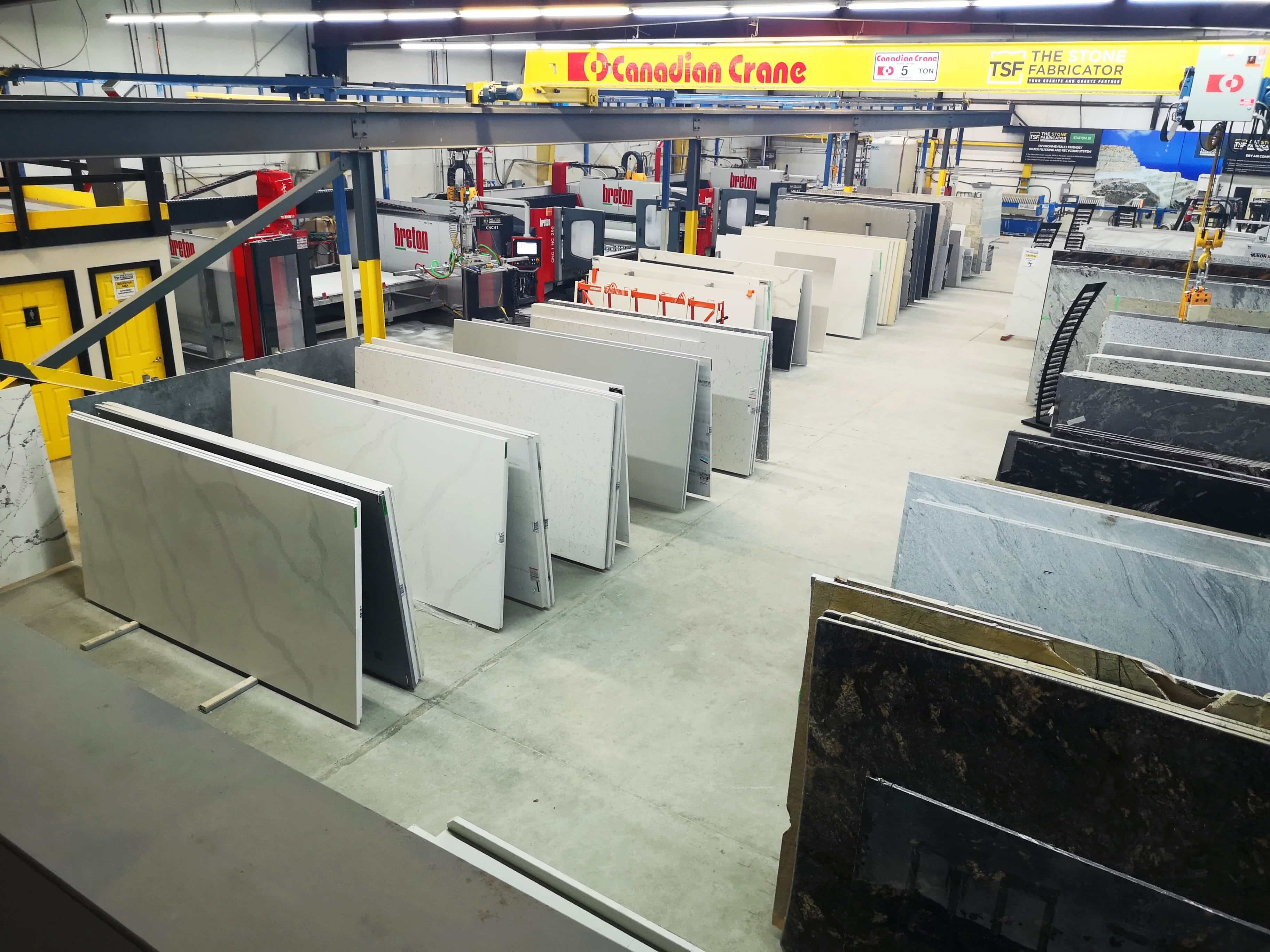 Stone slabs and equipment inside the TSF fabrication centre