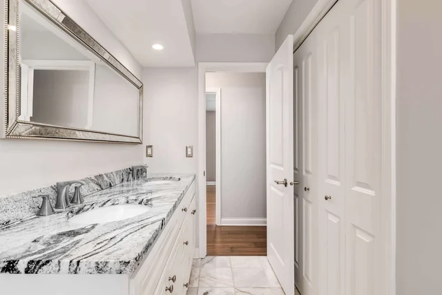 Vanities inspiration featuring Viscount White stone from the original TSF gallery