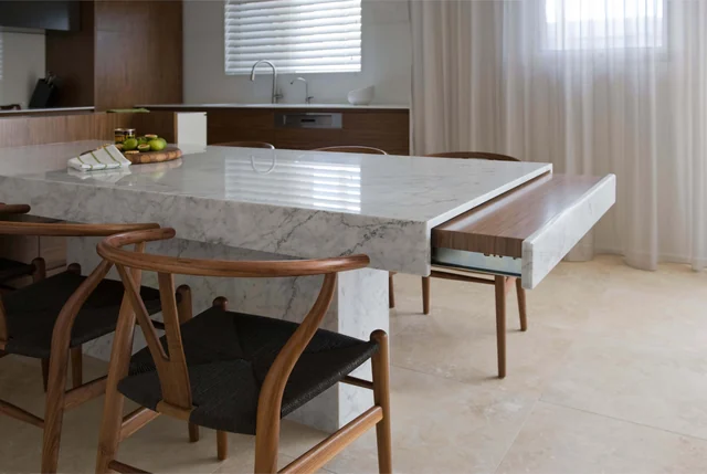 Stone furniture inspiration featuring Bianco Carrara stone from the original TSF gallery