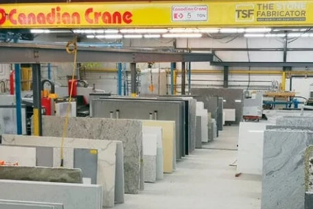 Overhead crane above the TSF stone inventory.